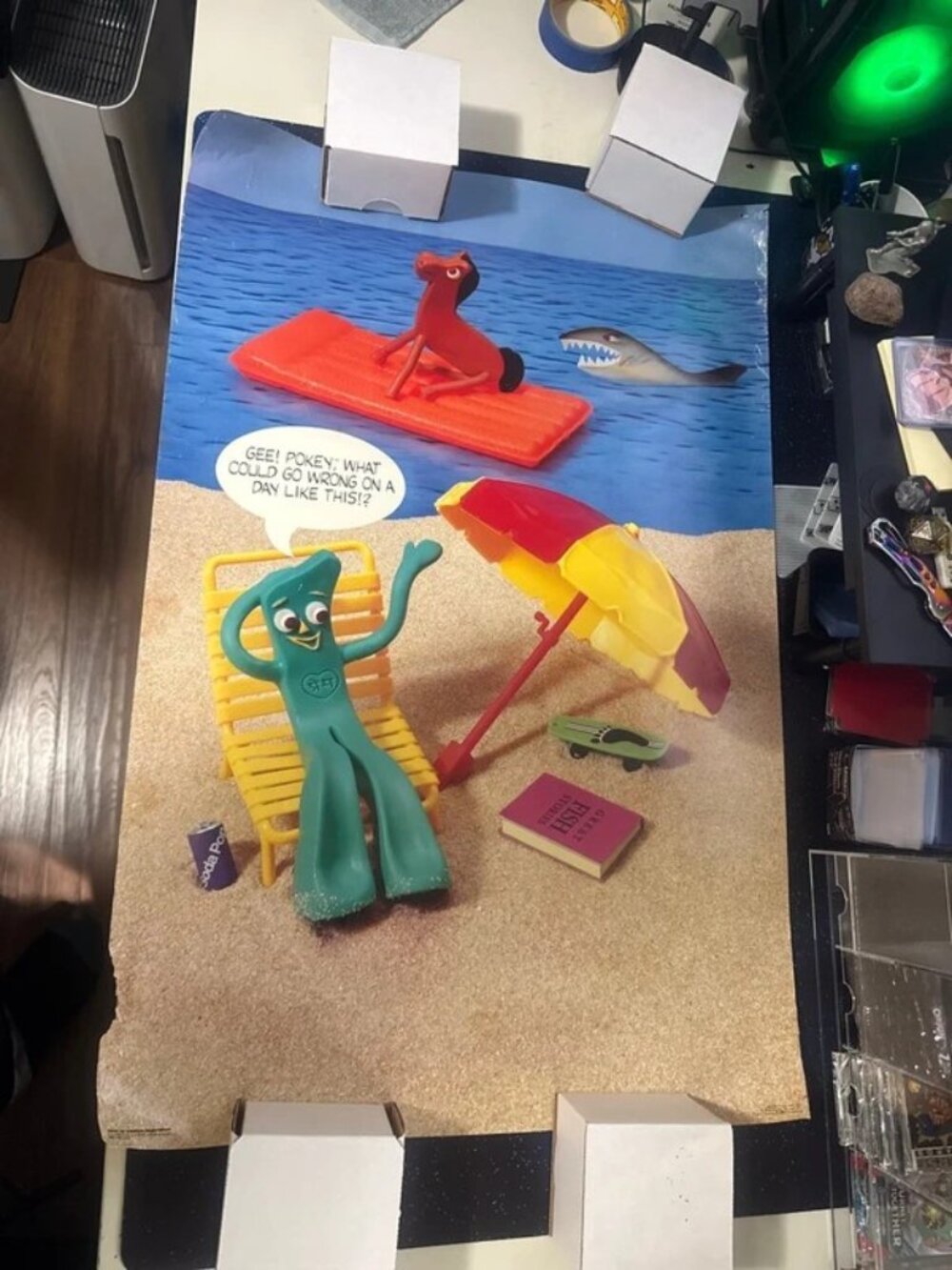 Vintage 1985 Gumby & Pokey Beach Poster - Claymation "What Could Go Wrong?" Retr